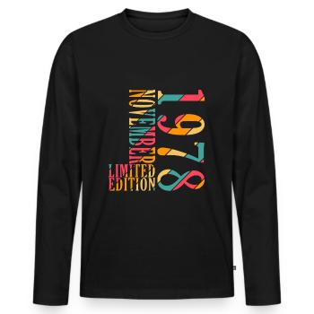 Novembre 1978 Anniversaire Novembre 1978 Novembre - T-shirt manches longues Premium bio Homme - noir - Devant - Nico (187cm)