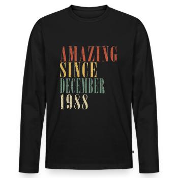 Décembre 1988 Anniversaire Décembre 1988 Décembre - T-shirt manches longues Premium bio Homme - noir - Devant - Nico (187cm)