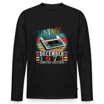 December 1973 Vintage Birthday Vintage Gift - Men's Premium Organic Long Sleeve Shirt - black - Front - Nico (187cm)
