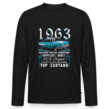 Oldtimer Baujahr 1963 - 60. Geburtstag - Männer Premium Bio Langarmshirt - Schwarz - Vorne - Nico (187cm)