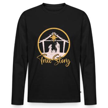 Joyeux Noël Jésus est né - T-shirt manches longues Premium bio Homme - noir - Devant - Nico (187cm)