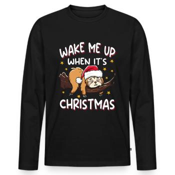 Wake me up when it's Christmas sloth - Men's Premium Organic Long Sleeve Shirt - black - Front - Nico (187cm)