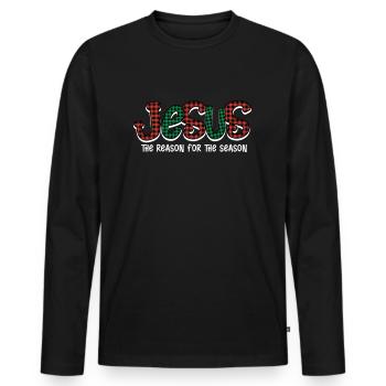 Jésus Dicton de Noël - T-shirt manches longues Premium bio Homme - noir - Devant - Nico (187cm)