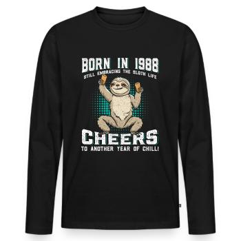 Sloth Birthday 1988 Born 1988 - Men's Premium Organic Long Sleeve Shirt - black - Front - Nico (187cm)