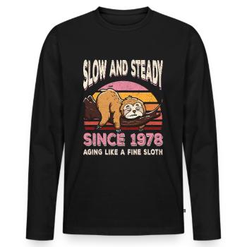 Sloth Birthday 1978 Born 1978 - Men's Premium Organic Long Sleeve Shirt - black - Front - Nico (187cm)
