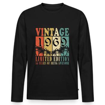 55e anniversaire 55 ans janvier 1969 - T-shirt manches longues Premium bio Homme - noir - Devant - Nico (187cm)