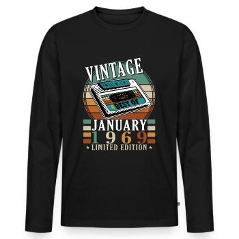 Anniversaire Janvier 1969 Janvier Né en Janvier - T-shirt manches longues Premium bio Homme - noir - Devant - Nico (187cm)
