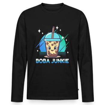 Boba Junkie Bubble Tea Junkie - T-shirt manches longues Premium bio Homme - noir - Devant - Nico (187cm)