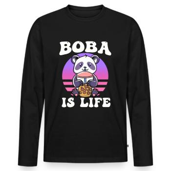 Cute Panda Bear Drinks Matcha Bubble Tea - Men's Premium Organic Long Sleeve Shirt - black - Front - Nico (187cm)