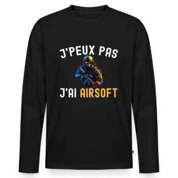 J'Peux Pas J'ai Airsoft Humour Softair Cadeau Fan - T-shirt manches longues Premium bio Homme - noir - Devant - Nico (187cm)