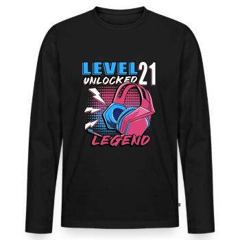Level 21 freigeschaltet Lustiger Videospieler 21. - Männer Premium Bio Langarmshirt - Schwarz - Vorne - Nico (187cm)