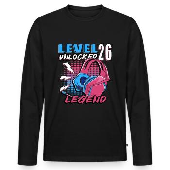 Level 26 Freigeschaltet - Männer Premium Bio Langarmshirt - Schwarz - Vorne - Nico (187cm)