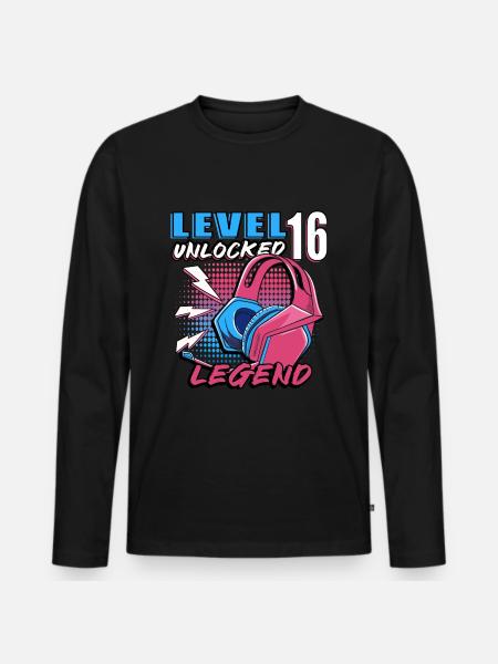 Level 16 Unlocked - Men's Premium Organic Long Sleeve Shirt - black