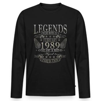 February 1989 - February 1989 Birthday Gift - Men's Premium Organic Long Sleeve Shirt - black - Front - Nico (187cm)