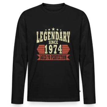 Légende 1974 Anniversaire Année de naissance 1974 Hommes - T-shirt manches longues Premium bio Homme - noir - Devant - Nico (187cm)