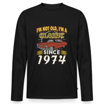 FUNNY 50TH BIRTHDAY CLASSIC CAR 1974 UNIQUE PIECE - Men's Premium Organic Long Sleeve Shirt - black - Front - Nico (187cm)