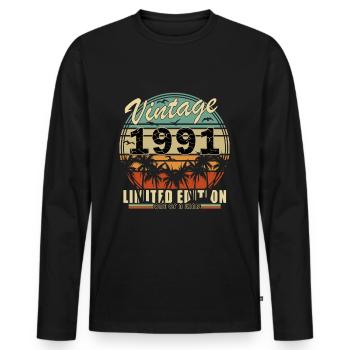 Retro 1991 Vintage Geschenk 33. Geburtstag 33 Jahr - Männer Premium Bio Langarmshirt - Schwarz - Vorne - Nico (187cm)