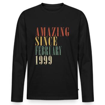Anniversaire février 1999. Cadeau février 1999. - T-shirt manches longues Premium bio Homme - noir - Devant - Nico (187cm)