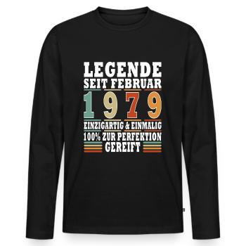 Februar 1979 Jubiläum 1979 Legenden Februar - Männer Premium Bio Langarmshirt - Schwarz - Vorne - Nico (187cm)