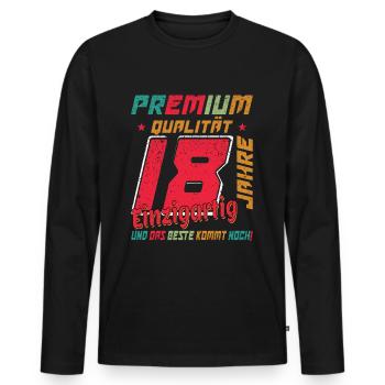 18 Jahre alt 18 Geburtstag 18 Jahre Geschenkidee - Männer Premium Bio Langarmshirt - Schwarz - Vorne - Nico (187cm)