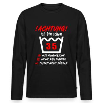 Schonend Behandeln 35 Jahre - 35. Geburtstag - Männer Premium Bio Langarmshirt - Schwarz - Vorne - Nico (187cm)