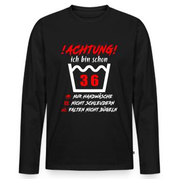 Schonend Behandeln 36 Jahre - 36. Geburtstag - Männer Premium Bio Langarmshirt - Schwarz - Vorne - Nico (187cm)