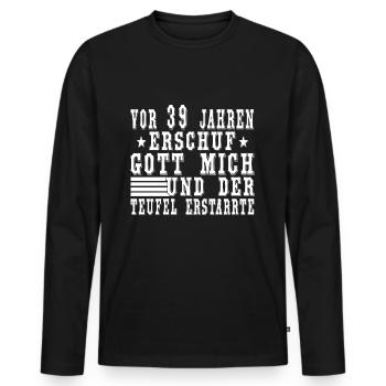 39. Geburtstag 39 Jahre Spruch - Männer Premium Bio Langarmshirt - Schwarz - Vorne - Nico (187cm)