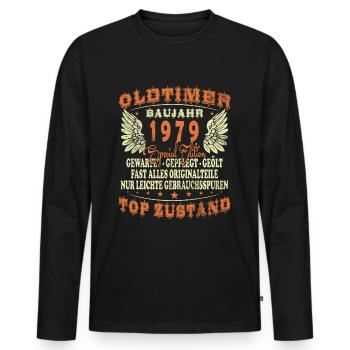 Oldtimer Baujahr 1979 Geboren Jahrgang 1979 - Männer Premium Bio Langarmshirt - Schwarz - Vorne - Nico (187cm)