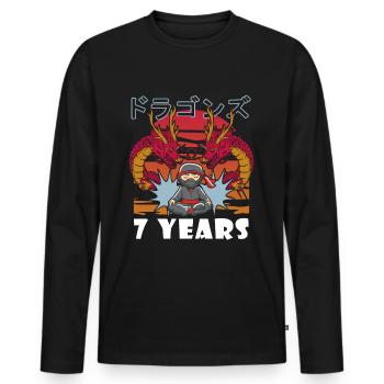 Rétro Sept 7 ans 7 . Anniversaire Ninja Stars - T-shirt manches longues Premium bio Homme - noir - Devant - Nico (187cm)