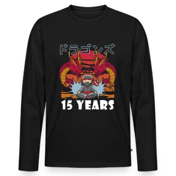 15 ans Anniversaire Garçon Fille Ninja - T-shirt manches longues Premium bio Homme - noir - Devant - Nico (187cm)