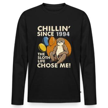 Sloth Birthday 1994 Born 1994 - Men's Premium Organic Long Sleeve Shirt - black - Front - Nico (187cm)