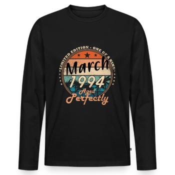 Mars 1994 Vintage anniversaire rétro cadeau - T-shirt manches longues Premium bio Homme - noir - Devant - Nico (187cm)