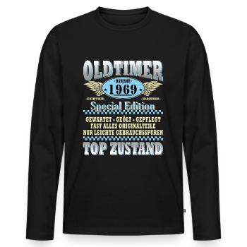 Oldtimer Jahr 1969 55 Jahre Jubiläum Designed by - Männer Premium Bio Langarmshirt - Schwarz - Vorne - Nico (187cm)