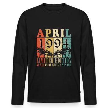 30. Geburtstag April 1994 - Männer Premium Bio Langarmshirt - Schwarz - Vorne - Nico (187cm)