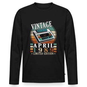 April 1989. Geburtstagsgeschenk April 1989 April - Männer Premium Bio Langarmshirt - Schwarz - Vorne - Nico (187cm)