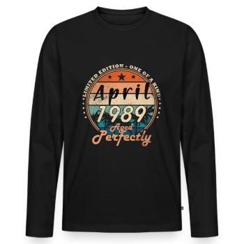 1989 Avril 1989 Jubilé Avril 1989 Avril - T-shirt manches longues Premium bio Homme - noir - Devant - Nico (187cm)