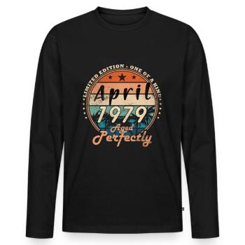 April 1979. Anniversary April 1979. Gift 1979. - Men's Premium Organic Long Sleeve Shirt - black - Front - Nico (187cm)
