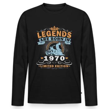 Moto vintage des années 1970 Cadeau d’anniversaire rétro - T-shirt manches longues Premium bio Homme - noir - Devant - Nico (187cm)