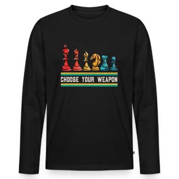 Dicton d’échecs Choisissez votre arme Joueur d’échecs - T-shirt manches longues Premium bio Homme - noir - Devant - Nico (187cm)