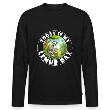 Aujourd’hui, c’est mon jour des lémuriens - Lemur Saying - T-shirt manches longues Premium bio Homme - noir - Devant - Nico (187cm)