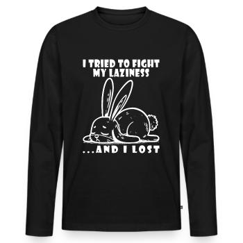 Lapin, Matin Grognon, Paresse, Se Détendre, Sommeil Paresseux - T-shirt manches longues Premium bio Homme - noir - Devant - Nico (187cm)