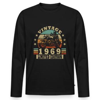 Vintage 1969 Retro Motorcycle Birthday Gift - Men's Premium Organic Long Sleeve Shirt - black - Front - Nico (187cm)