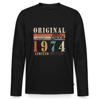 Old School 1974 - Born 1974 - Men's Premium Organic Long Sleeve Shirt - black - Front - Nico (187cm)
