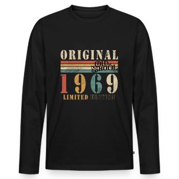 Old School 1969 - Jahrgang 1969 - Männer Premium Bio Langarmshirt - Schwarz - Vorne - Nico (187cm)