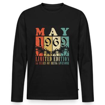 Vintage Anniversaire Mai 1969 Né en Mai 1969 - T-shirt manches longues Premium bio Homme - noir - Devant - Nico (187cm)