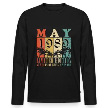 Mai 1989 Anniversaire Mai 1989 Cadeau 1989 Mai - T-shirt manches longues Premium bio Homme - noir - Devant - Nico (187cm)