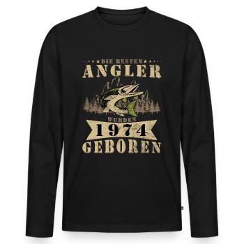 Angler 1974 Geburtstag Angeln Angelschein - Männer Premium Bio Langarmshirt - Schwarz - Vorne - Nico (187cm)