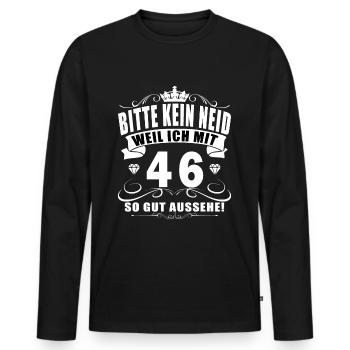 46 Geburtstag 46 Jahre 46 Lebensjahr 46 Lebenalter - Männer Premium Bio Langarmshirt - Schwarz - Vorne - Nico (187cm)