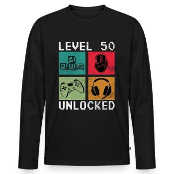 Level 50 Unlocked Gamer Zocker 50 Jahre - Männer Premium Bio Langarmshirt - Schwarz - Vorne - Nico (187cm)