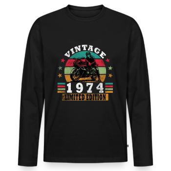 Moto Anniversaire Vintage 1974 - T-shirt manches longues Premium bio Homme - noir - Devant - Nico (187cm)